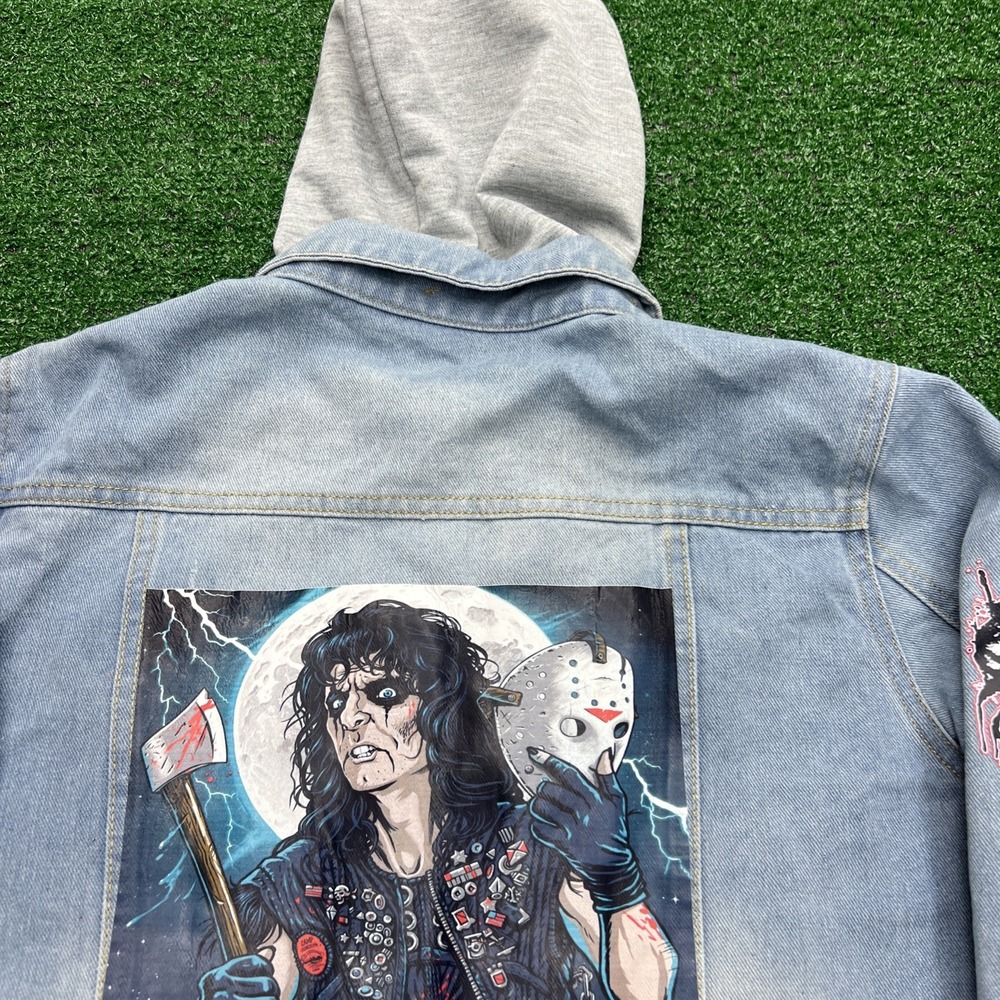 Alice Cooper Hooded Jean Denim Jacket Womens Size S Double Sided‎ See Pictures - Picture 3 of 10